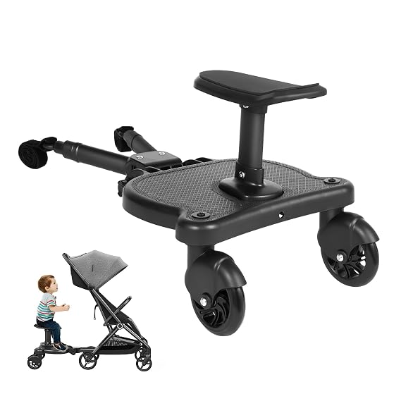 Universal Stroller Board, 2 in 1 Sit and Stand Stroller Glider Board with Fixed Straps and Detachable Seat,Seat Stroller Attachment for Most Brands of Strollers, Holds Children Up to 55 lbs