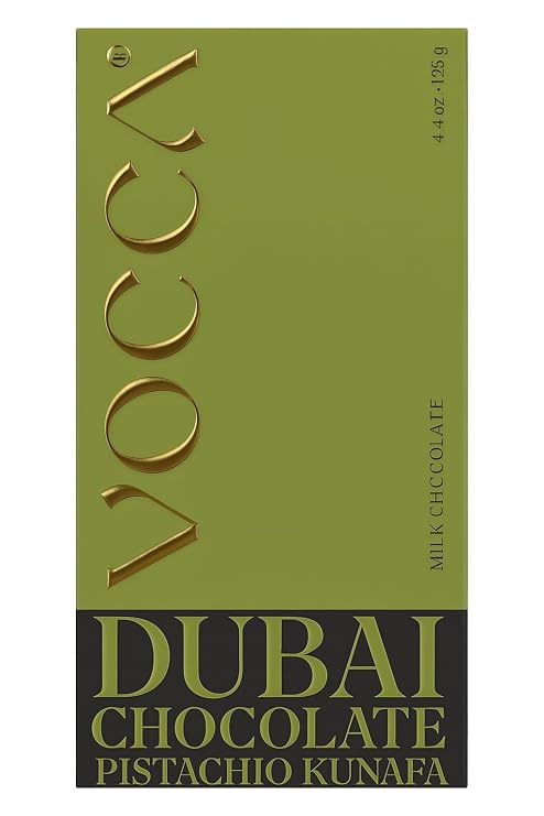 VOCCA Dubai Chocolate Pistachio Kunafa Milk Chocolate Bar, Middle Eastern Dessert-Inspired Gourmet Treat (Full Size, Pistachio)