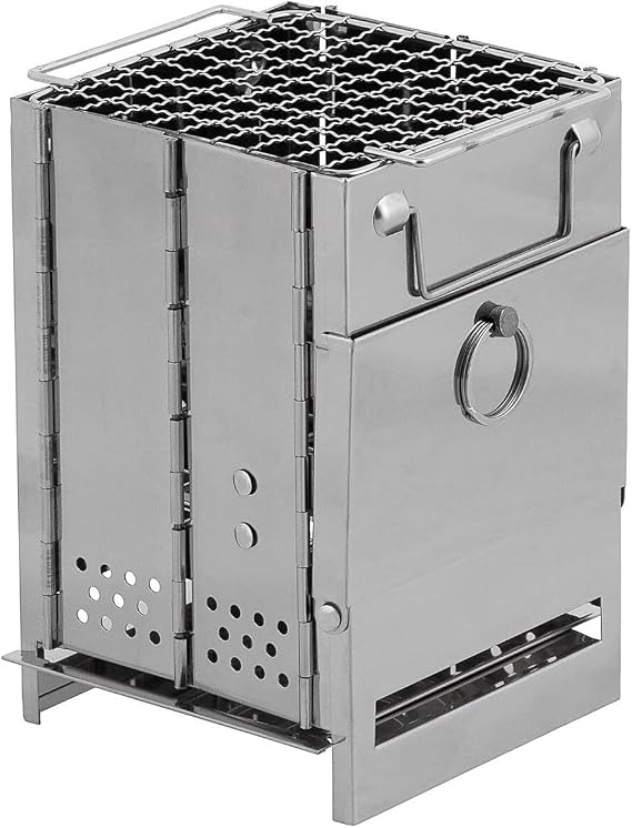 Mini Rocket Portable Outdoor Camping Stove with Grate - Foldable - Stainless Steel Approx. 21 x 14 x 14 cm