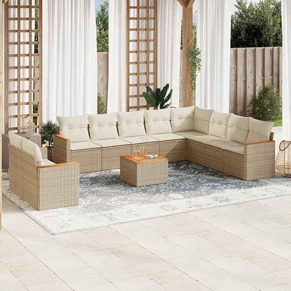Garden Sofa Set Beige, Cream White Outdoor Furniture Set Garden Seating Ensemble for Deck Backyard