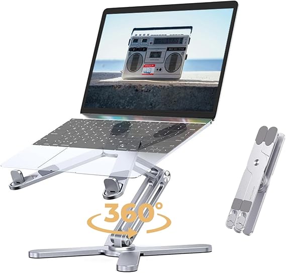 Laptop Stand with 360° Rotating Base Height-Adjustable Laptop Stand Ergonomic Foldable Laptop Riser Compatible with iPad and MacBook/All Laptops up to 16 Inches (Silver)