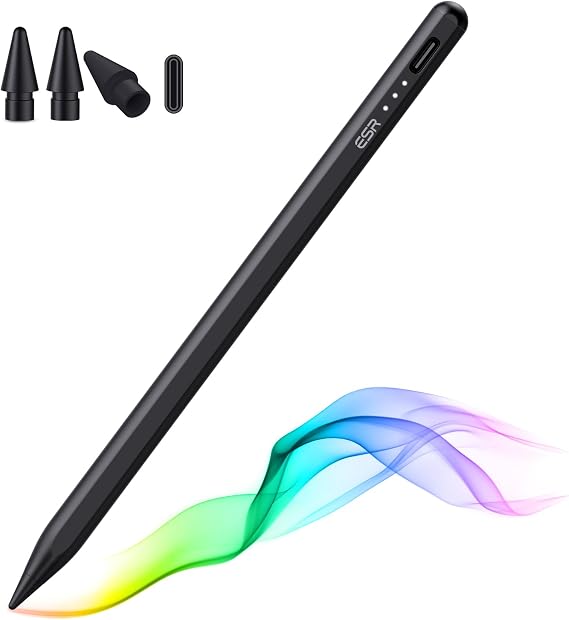 ESR Stylus Pen for iPad 2018-2026, Pencil 1st Generation, Tilt Sensitivity | Palm Rejection, Stylus Pen for iPad 11th(A16)/10th Generation, Air 11"/13", Pro 11"/12.9"/13", Mini 6/5, Black