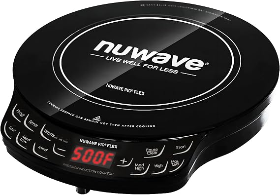 Nuwave Flex Precision Induction Cooktop, 6.5 Heating Coil, Black | 10.25 Shatter-Resistant Ceramic Glass, 45 Temps from 100F to 500F, 3 Wattage Settings 600, 900 & 1300 Watts