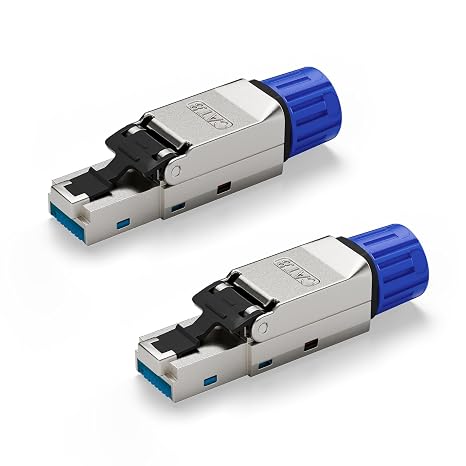 VCELINK Cat7 RJ45 Connector Toolless Shielded Gold-Plated 10Gbps PoE, S/FTP | Gold Plated, Cat7/Cat6A Compatible, 2 Pack