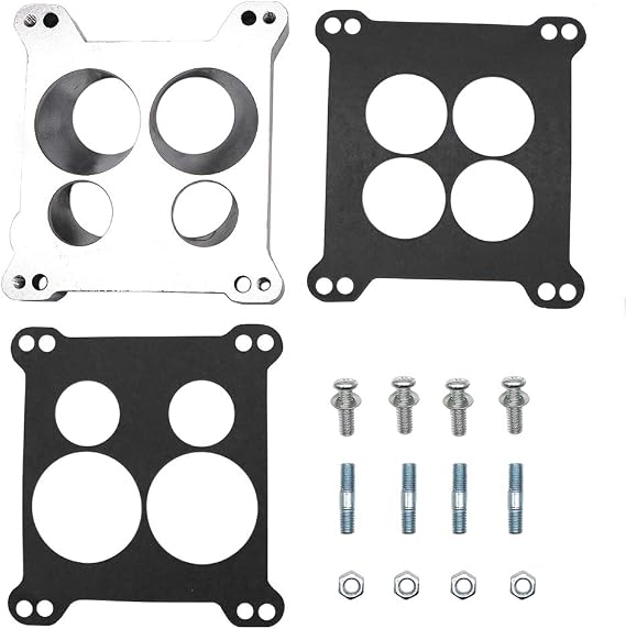 KIPA Carburetor Adapter Manifold 2696 Four-Hole Square-Bore to Spread-Bore Replace for Quadrajet Thermo-Quad Manifolds, 0.850 in. Thickness