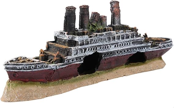 Titanic Shipwreck Aquarium Decoration, Resin Boat Model for Fish Tank Landscaping, Removable Design for Fish Habitat