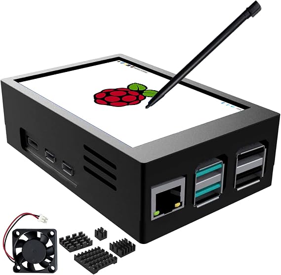 CUQI Raspberry Pi Display, 3.5 Inch Touchscreen with Raspberry Pi 5 Case, 480x320 TFT LCD 60 FPS Monitor with Mini Fan and Heatsink for Raspberry Pi