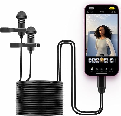 Dual Lavalier Microphone Compatible with iPhone 17 Pro Max 17 Air 16E 15 Plus, 13ft USB C External Lav Mic for Interview or Vlog