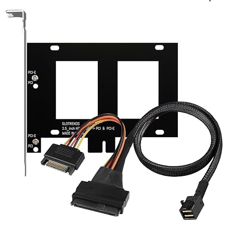 GLOTRENDS 12G Mini-SAS(SFF-8643) to U.2 (SFF-8639) NVMe SSD Cable 0.5M with U.2 SSD Mounting Bracket (PCI-SFF8643)