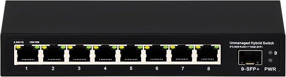 8 Port 2.5G Unmanaged Ethernet Switch 8x2.5GBase-T Ports 1x10G SFP+ Fiber Switch 60Gbps Bandwidth Desktop/Wall Mount Plug and Play Compatible with 100/1000/2500Mbps(9port| 82.5G + 110G SFP+)