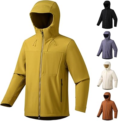 Softshell Jacket Men Full Zip Waterproof Windbreaker Hoodies Lightweight Warm Hiking Camping Coats