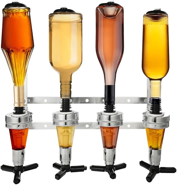 4-Bottle Wall Bar Dispenser Rack Mounted Alcohol Station For Home & Commercial Use