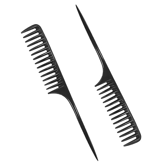 Wapodeai 2 Pcs Wide Tooth Comb Detangling Hair Brush, Black