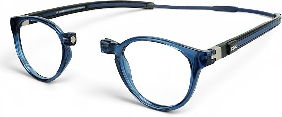 Clic Magnetic Reading Glasses - Tube Pantos (XS-XXL) - Hybrid Headband | Neck Hanging Readers, Front Connect Design, Adjustable Temples, Secure Fit, Durable Frame, Jean Blue, + 1.25