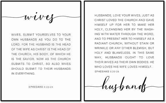 Gift for Christian Couples, Wives and Husbands Bible Verse Wall Art Set, Ephesians 5:2228 Scripture Print, Faith-Based Love Promise, Wedding Anniversary & Home Decor Valentines Day (Unframed 11x14)
