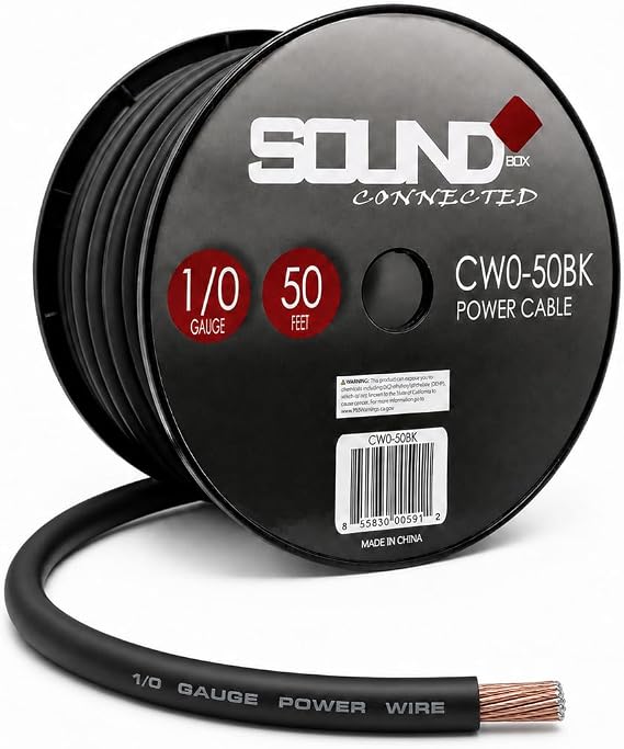 SoundBox 0 Gauge Amplifier Wire Power/Ground 1/0 Ga Amp Wire 50 Feet Spool Cable