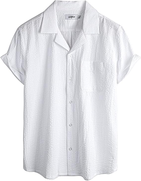 VATPAVE Mens Striped Summer Shirt Casual Button Down Short Sleeve Shirts | Cotton, Hawaiian, Beach, Vacation, Tropical, Retro, Camp Collar, Vintage, Resort Wear, Seersucker, Textured, Stylish, Holiday