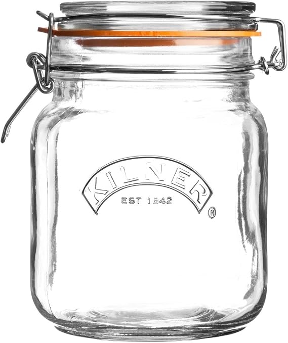 Kilner Square Swing Top Glass Jar | 1L | Preserves chutneys and pickles fresh with a rubber seal, plus fits dry pantry goods like nuts, pasta, and coffee beans.