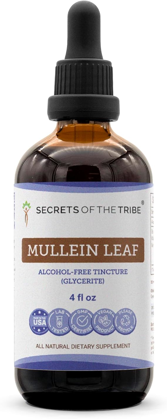 Secrets of the Tribe Mullein Leaf Tincture Alcohol-Free Liquid Extract, Mullein (Verbascum thapsus) (4 FL OZ)