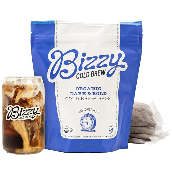 Bizzy Organic Cold Brew Coffee, Dark & Bold Blend, Brew Bags, 4 ct