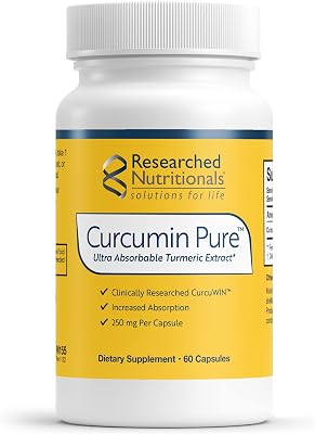 Researched Nutritionals Curcumin Pure - Clinically Researched Curcumin Extract, 46x More Absorbable Than Traditional Turmeric Extract 60 Vegan Turmeric Capsules