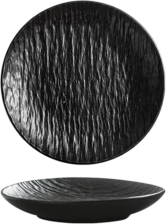 Dxcaicc Dinner Plate 2 Pieces Set Deep Ceramic Plates Pasta Salad Tableware Japanese-Inspired Minimalist Round Western Dishes for Microwave Ovens,Black,8inches