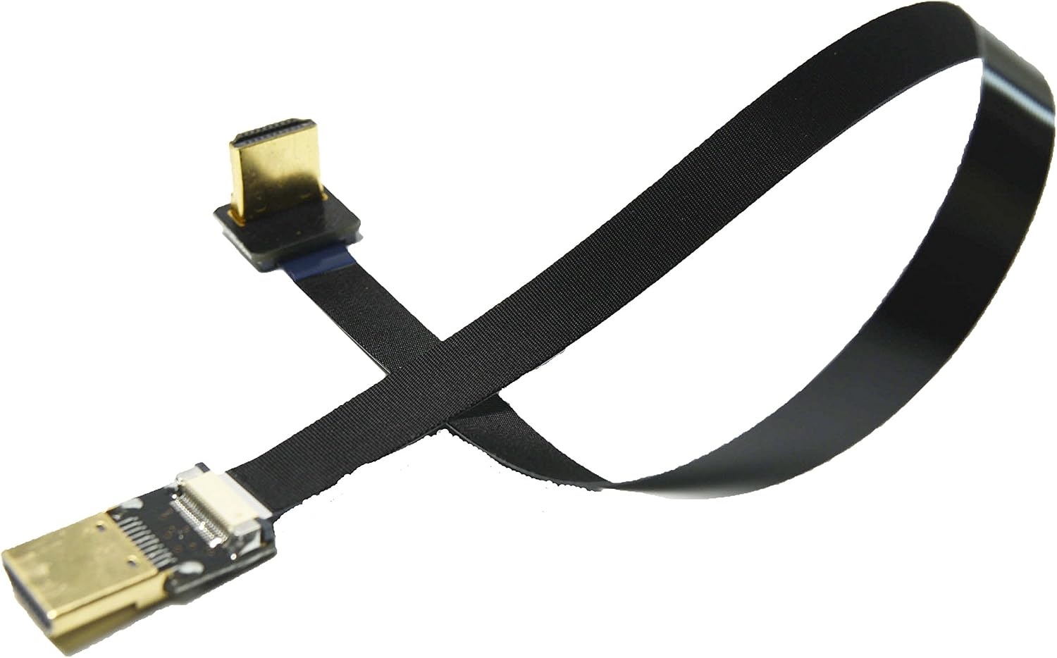 Flat Slim Soft FPV HDMI Cable Standard HDMI male straight plug to Standard HDMI Full HDMI Normal HDMI male 90 degree angled up for RED BMCC FS7 C300 Black 20CM