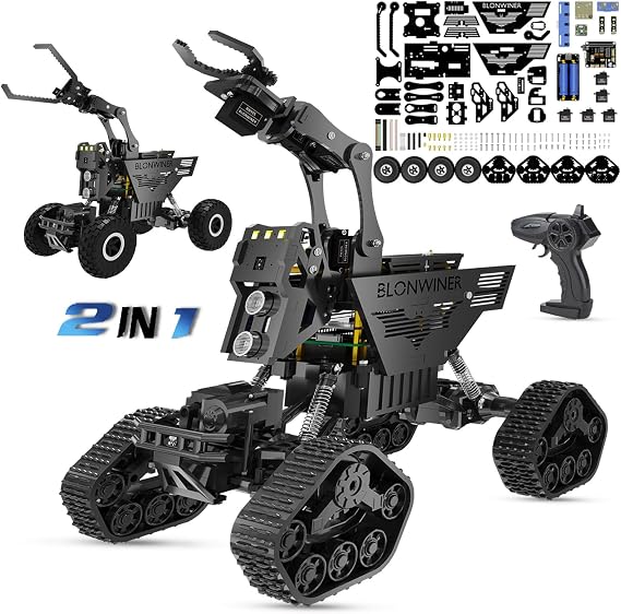 Robot Car Kit, 2 in 1 Smart Robotics Arm Building Toy for Raspberry Pi Python Coding, STEM Programming Tank Kits with Camera (Without RPi Board)