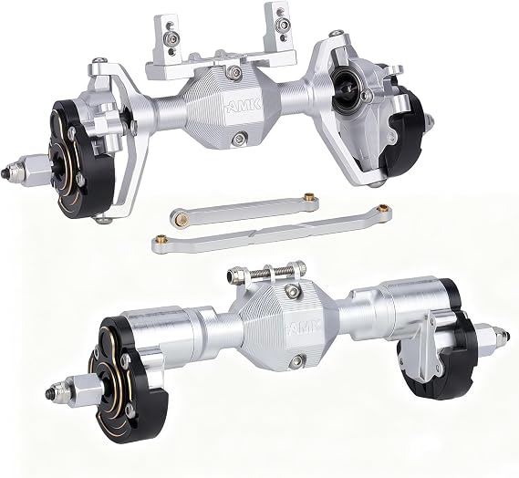 Ascent-18 Portal Axle Set for Redcat Ascent-18 Upgrade, CNC Aluminum Front & Rear Axles with Brass Portal Covers, Steel Gears, Servo Mount & Steering Links (Silvery)