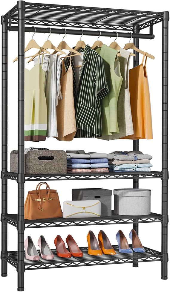 VIPEK V1 Wire Garment Rack, 4-Tier Clothes Rack, Freestanding Closet, Black | 4-Tier Storage with Hanging Rod, Freestanding Design Fits Bedroom/Closet/Laundry Rooms, 35.4 x 15.7 x 70.9 in, Max Load 500lb