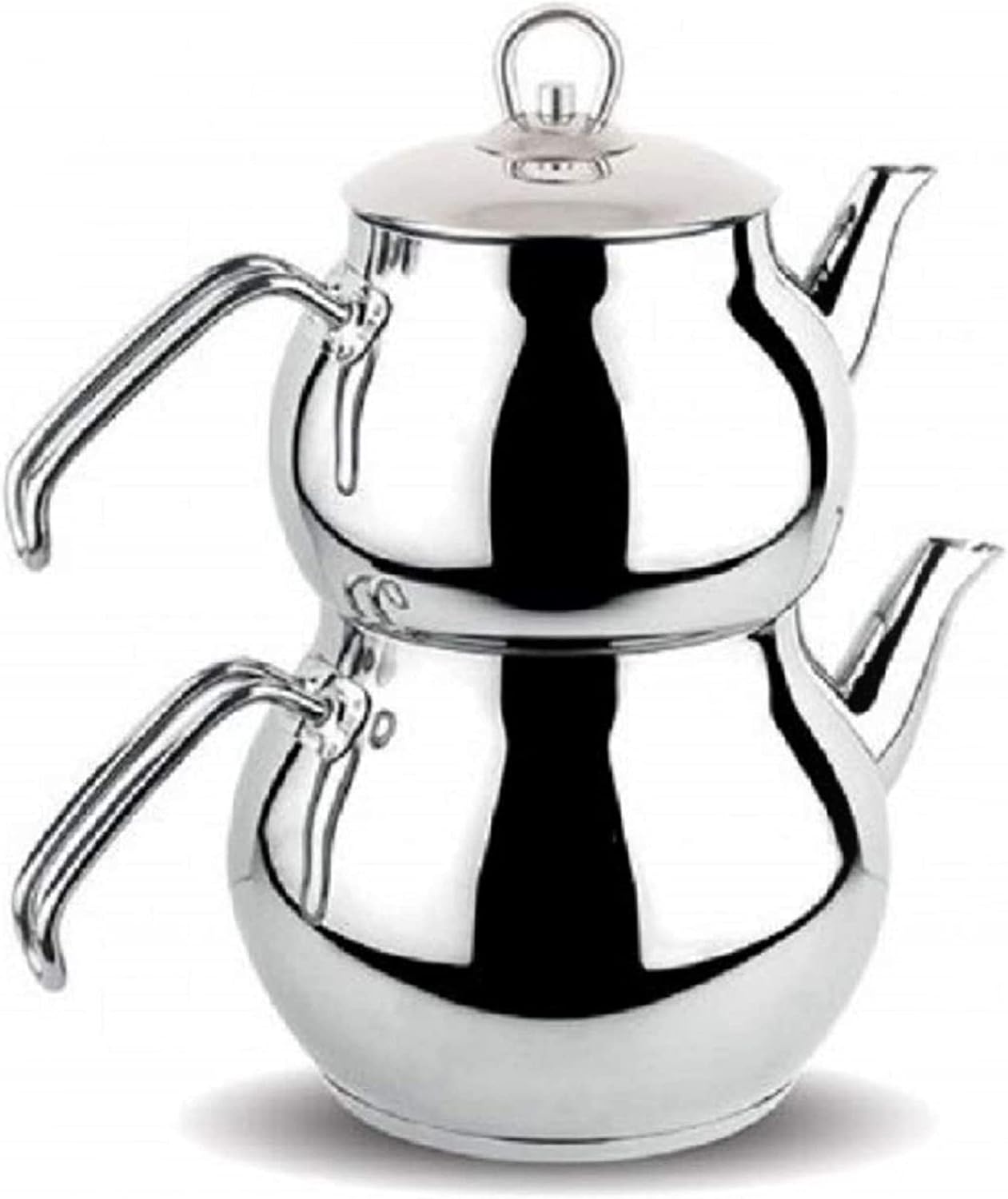 DESTALYA Turkish Teapot Set | Stainless Steel Double Tea Pots for Stove Top | Tea Maker with Handle | Samovar Style Self-Strained Tea Kettle | Water Heater Warmer Midi with Metal Handles