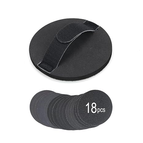 SCOTTCHEN Hand Sanding Pad, 5 Hand Sanding Hook and Loop pad, Hook and Loop Discs,with 5Sanding Discs Total 18pcs(Grit 60/150/240/320/400/600)