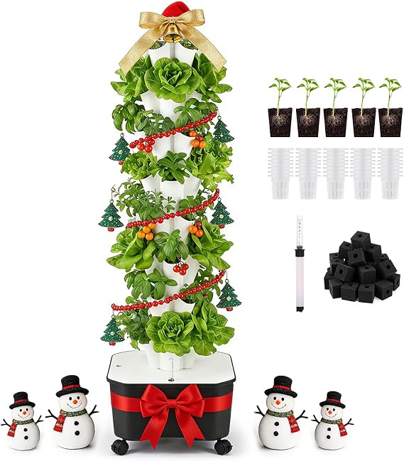Vertical Hydroponic Garden Tower, 40 Pods 8 Tiers Hydroponics Tower Outdoor, Vertical Hydroponic System with Water Pump for Vegetable Herb Fruit