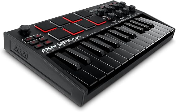 Akai Professional MPK Mini MK3 USB MIDI Keyboard Controller, 25 Mini Keys, 8 Backlit Drum Pads, 8 Buttons and Music Production Software Included, Black