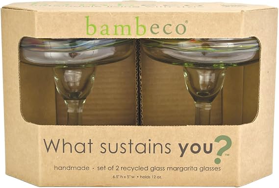 Rainbow Recycled Margarita Glass, 2 Count