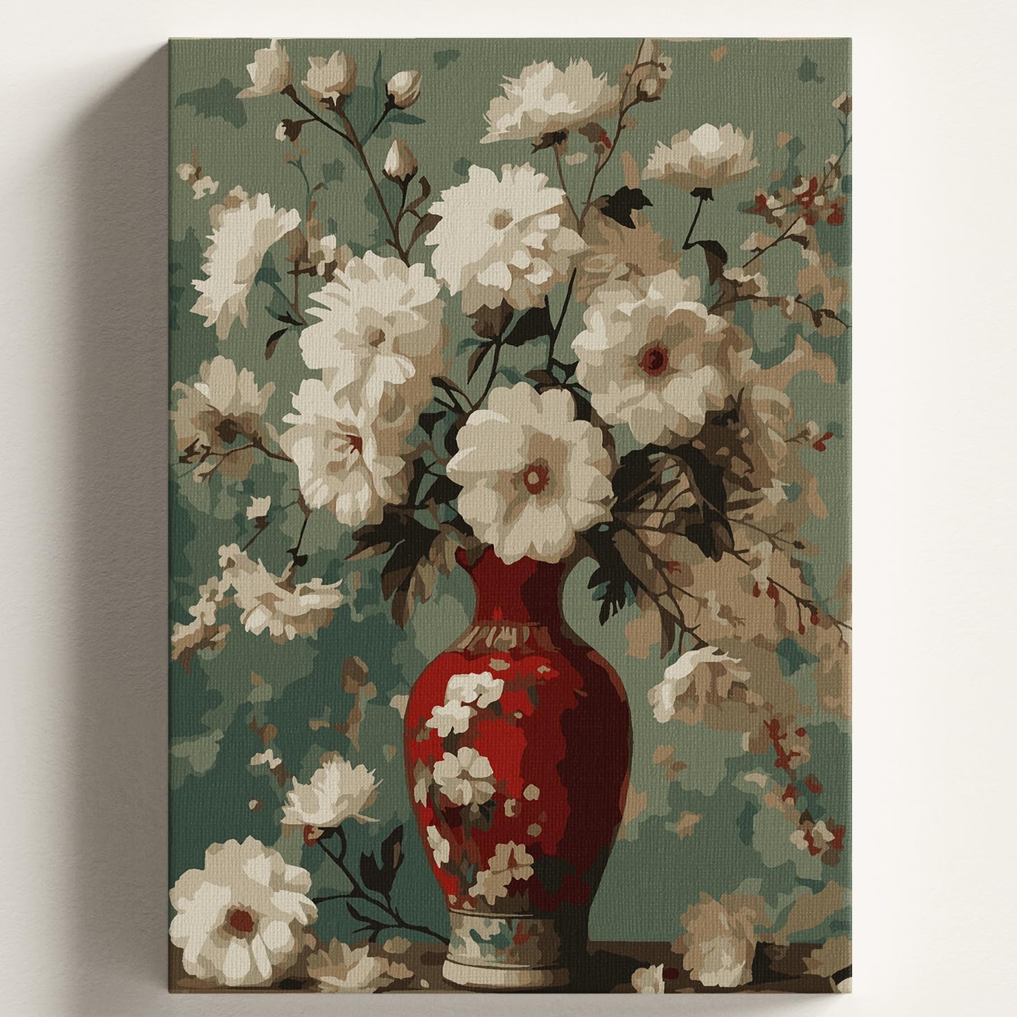 Canvas Hobby Set with Numbers RED VASE Themed Brush and Paint Included Set Platted 40x50 CM Canvas Paint Kit with Self-Made Numbers PULLEY