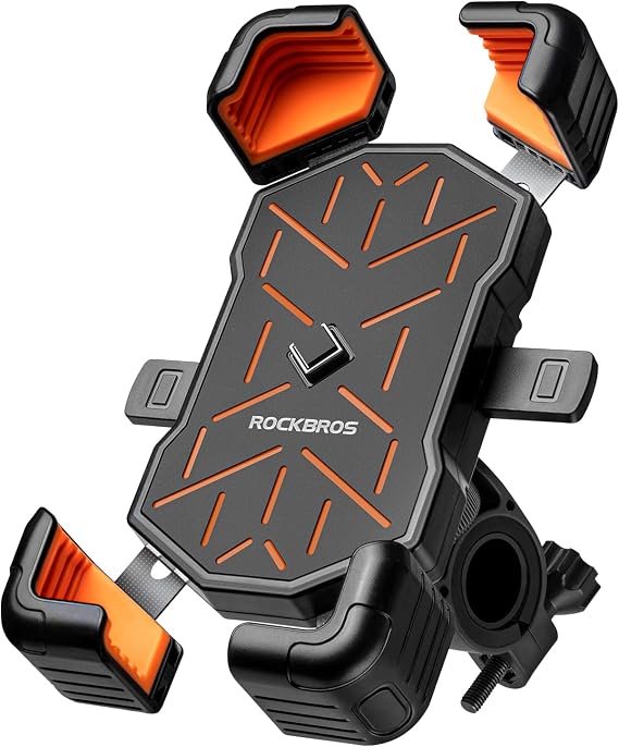 ROCKBROS Motorcycle Phone Holder Mount, 4.5-7.1 inch Smartphones, Quick Release Handlebar Clamp, 360 Rotatable, Anti-Slip Silicone, Easy Installation, Wide Compatibility