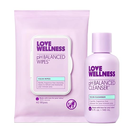 Love Wellness pH Balanced Cleanser & Wipes | Feminine Care Essentials Duo | Gentle intimate care, Aloe Vera, Citric Acid, Chamomile, Calendula, Carrageenan, Ob-Gyne developed, Non-GMO, Fragrance-free