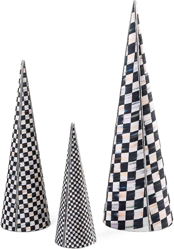 MACKENZIE-CHILDS Tabletop Christmas Tree, Decorative Tree for Christmas Decor, Set of 3, Courtly Cone