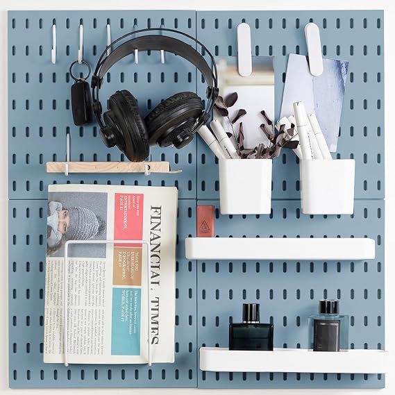 MULSAME Pegboard Combination Kit, Wall Mounted Storage Set with 4 Pegboards & 14 Accessories Hanging, Blue Peg Boards Organizer for Walls Display, Crafts Organization, Kitchen Organizer, 22" x 22"
