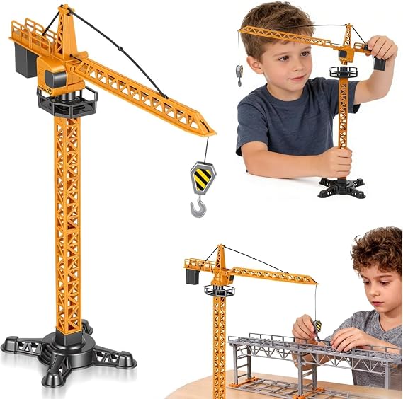 jojofuny Diecast Tower Crane Toy Manual Lifting Construction Vehicle