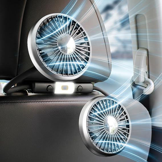 Dual 360 Hose USB Fan for Car Back Seat Kids Baby Rear Facing