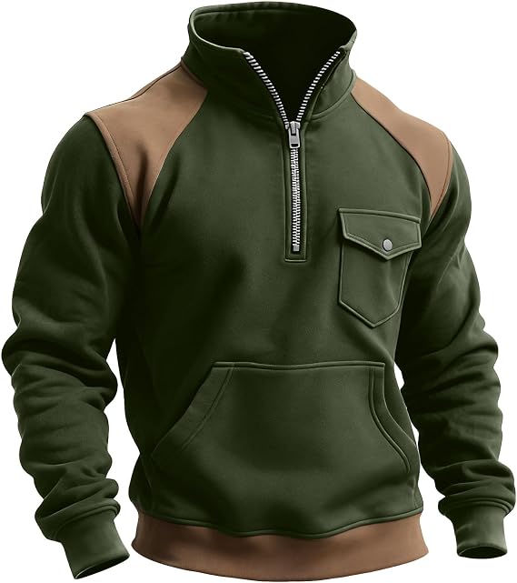 Men's Quarter Zip Pullover Lightweight Mock Neck Sweater Casual Long Sleeve Polo Sweatshirt with Pocket