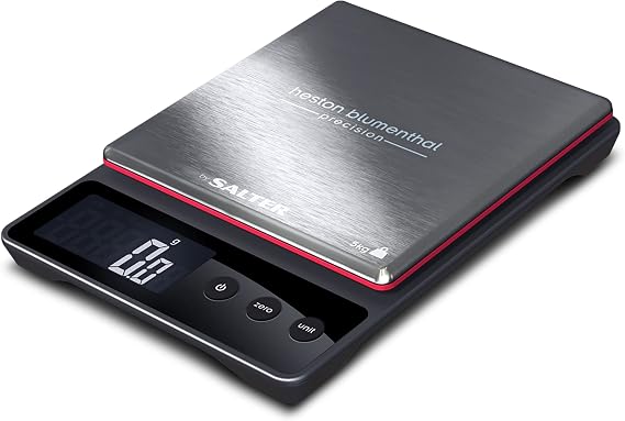 Heston Blumenthal Precision by Salter Digital Kitchen Scales - Square Compact Cooking Scale, Waterproof Platform, Weigh Food, Coffee & Liquids, Measure In 0.5g Increments, Slim Design, Stainless Steel