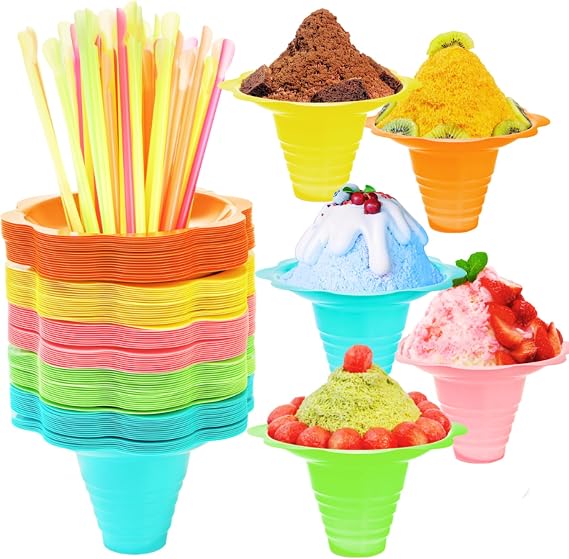 ZENFUN 200 pcs Colorful Flower Snow Cone Cups with Spoon Straws (8 oz)