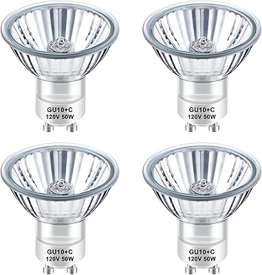 GU10 Halogen 50W Bulbs, Dimmable MR16 GU10C 120V 50W for Track, Recessed, Accent Light, Range Hood Light Bulbs, 2700K Warm White, Pack of 4