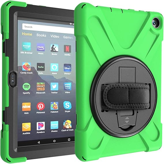 Case for Amazon Kindle Fire HD 8 2020 & Amazon Kindle Fire HD 8 Plus 2020, Protective Rugged Kids Case with Hand Strap, 306 Rotating Kickstand, Protective Case for Amazon Kindle Fire HD 8 2020