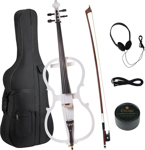 Cecilio 4/4 Silent Electric Cello with Ebony Fittings, Pearl White