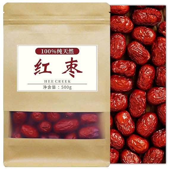 Hee Creek Chinese Jujube Dates 500g (1.1LB) dried red date High Grade Dried Red Dates Fruit Jujubes Healthy Dried Fruit Superfood Snack, No Preservatives, Vegan, Kosher, Sweet Crispy Small Core