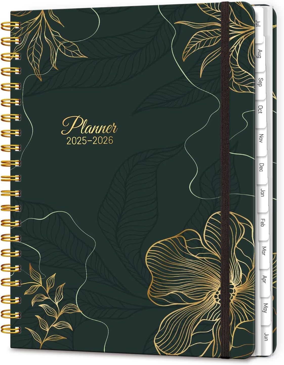 Lonely Oak Academic Planner 2025-2026, Daily Weekly and Monthly Calendar Planner 8.5 x 11 with Tabs, Spiral School Year A4 Agenda from JUL.2025 to JUN.2026 for Student and Teacher Black Gold